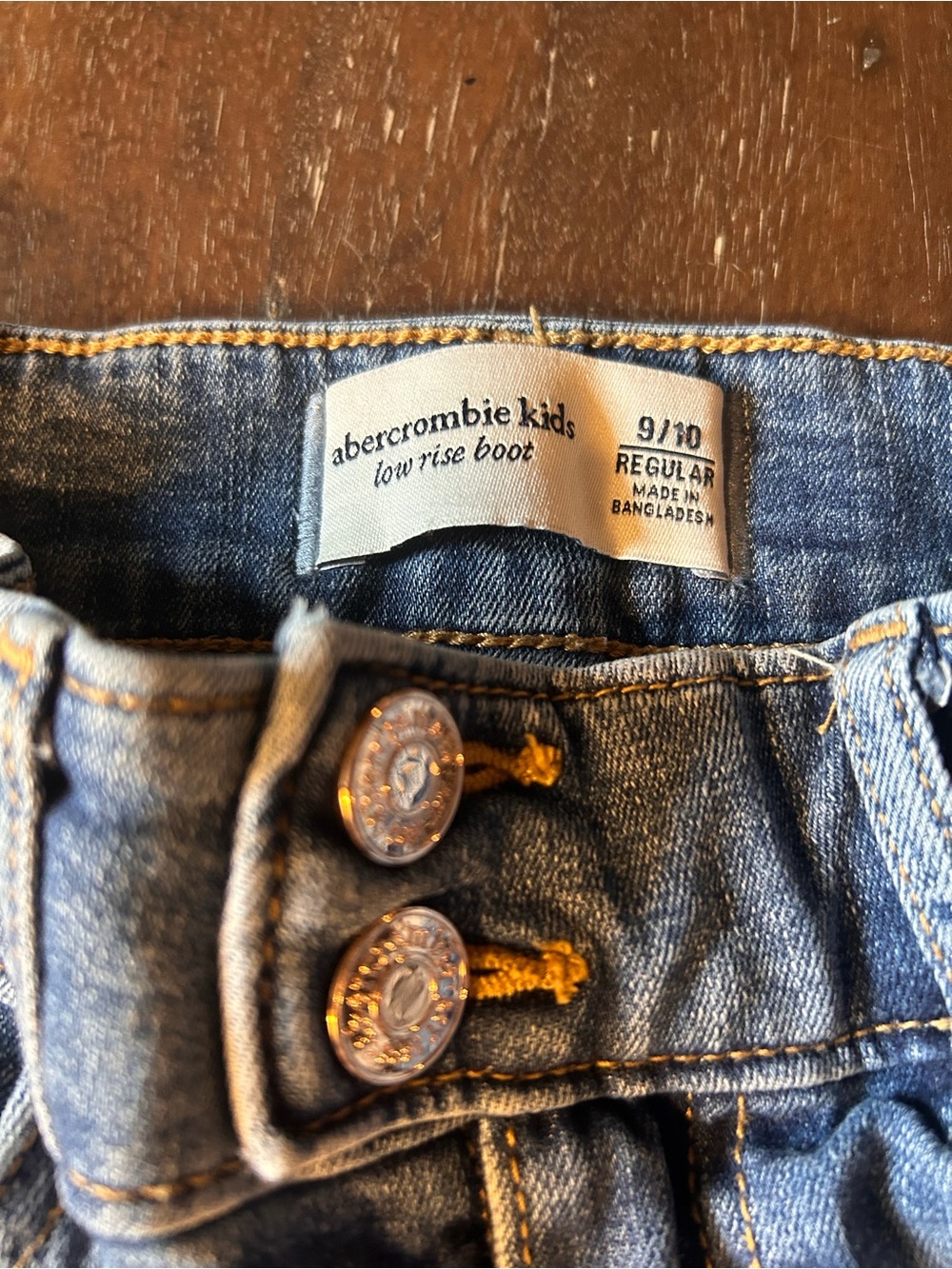 abercrombie kids dark blue denim jeans with double button waist